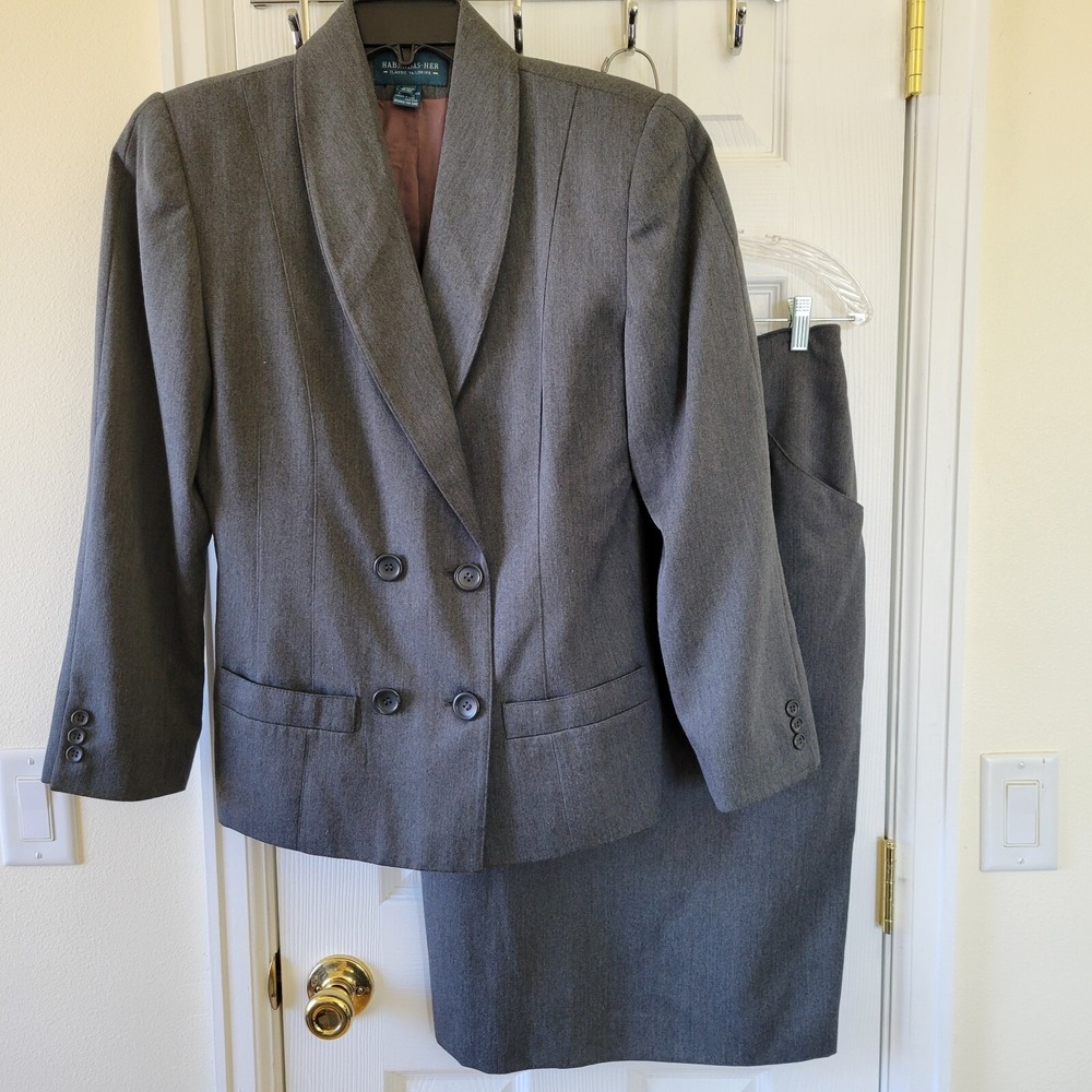 Haberdash Her 9/10 Skirt Suit Gray Lined Pockets Longsleeve Double Breasted ASIS